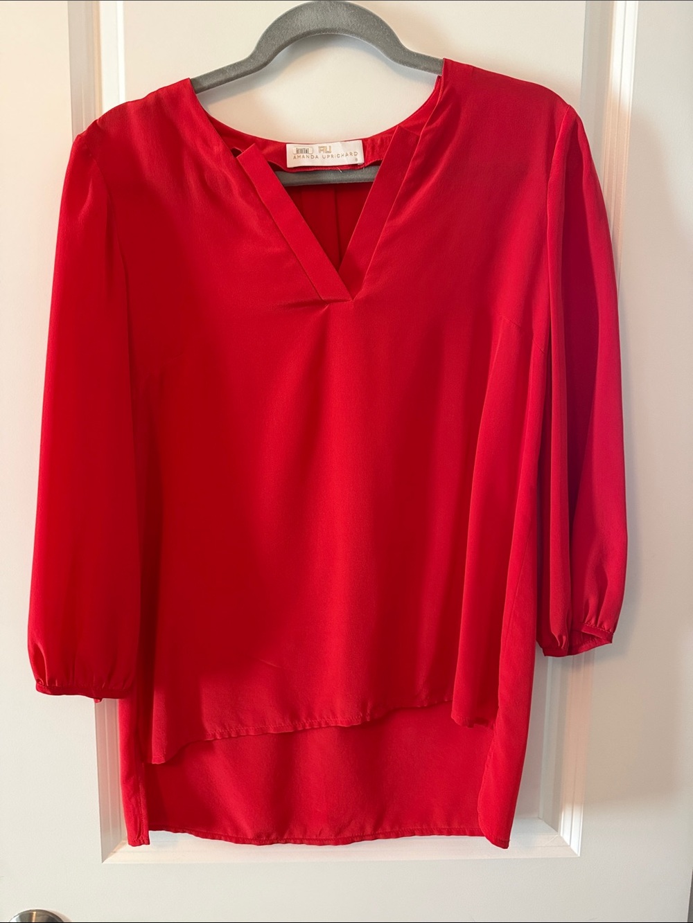 Amanda Uprichard Vibrant Red V-Neck Tunic Top